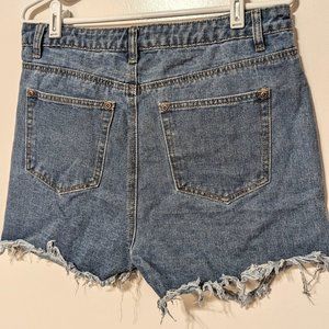 Boohoo Blue Jenna High Rise Distressed Jean Shorts